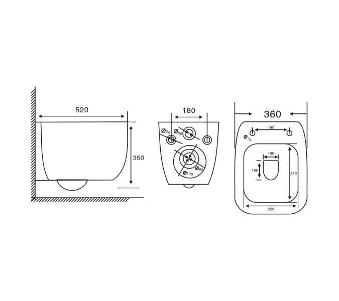Унитаз ABBER Rechteck AC1217 подвесной белый, безободковый, смыв торнадо, изображение 9