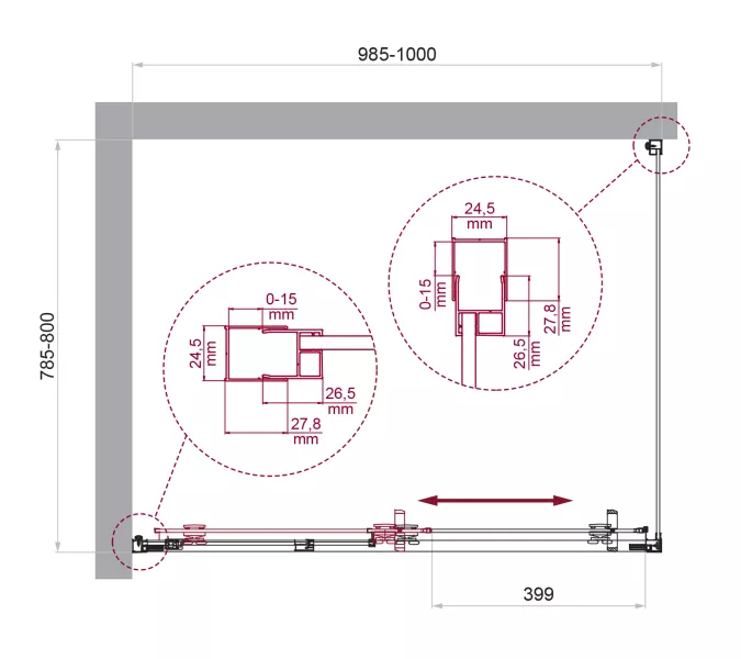 Душевой уголок BelBagno LUCE-AH-1/-C-Cr, Цвет стекла: прозрачное, Цвет профиля: Хром, Выбрать размер: 100x80, изображение 6