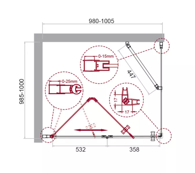 Душевой уголок BelBagno ALBANO-AS-1-100-C-Cr, Цвет стекла: прозрачное, Цвет профиля: Хром, Выбрать размер: 100x100, изображение 9