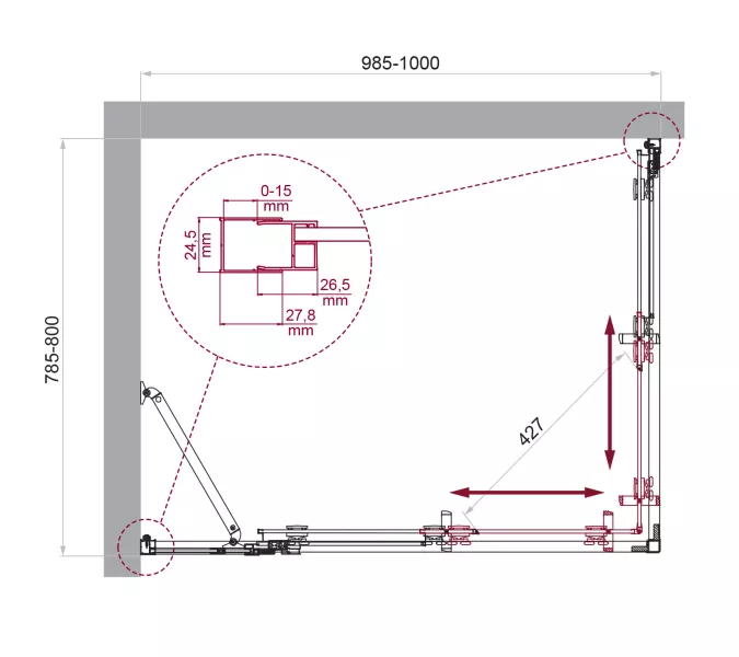 Душевой уголок BelBagno LUCE-AH-21/-C-Cr, Цвет стекла: прозрачное, Цвет профиля: Хром, Выбрать размер: 100x80, изображение 9