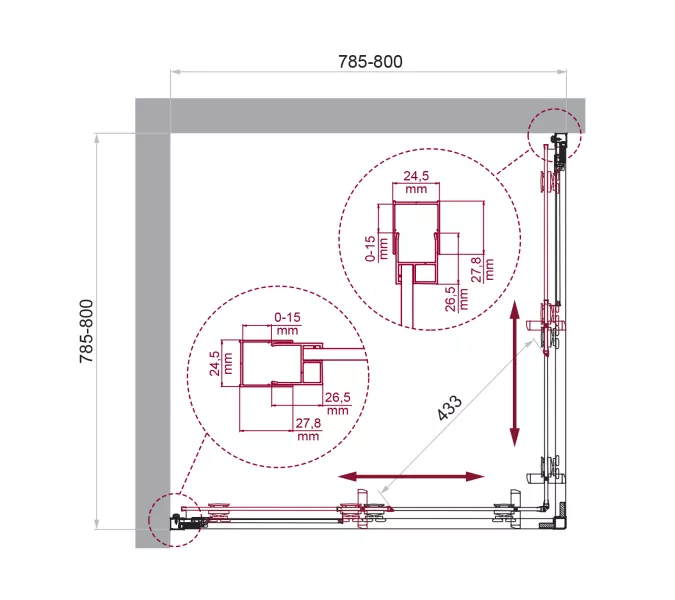 Душевой уголок BelBagno LUCE-A-2/-C-Cr, Цвет стекла: прозрачное, Цвет профиля: Хром, Выбрать размер: 80x80, изображение 6