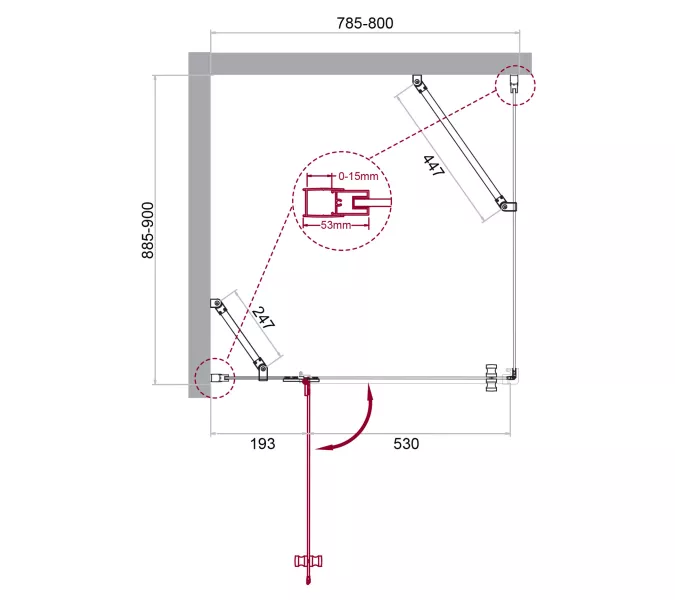 Душевой уголок BelBagno KRAFT-AH-12/-C-Cr-L/R, Цвет стекла: прозрачное, Цвет профиля: Хром, Выбрать размер: 80x90, Ориентация: левая, изображение 12