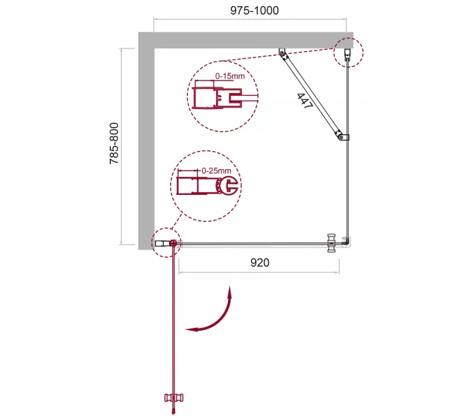 Душевой уголок BelBagno ETNA-AH-1/-C-Cr, Цвет стекла: прозрачное, Цвет профиля: Хром, Выбрать размер: 100x80, изображение 12