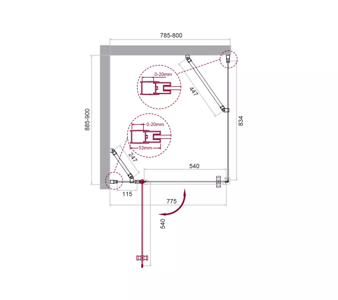 Душевой уголок BelBagno ETNA-AH-12/-C-Cr, Цвет стекла: прозрачное, Цвет профиля: Хром, Выбрать размер: 80x90, изображение 11