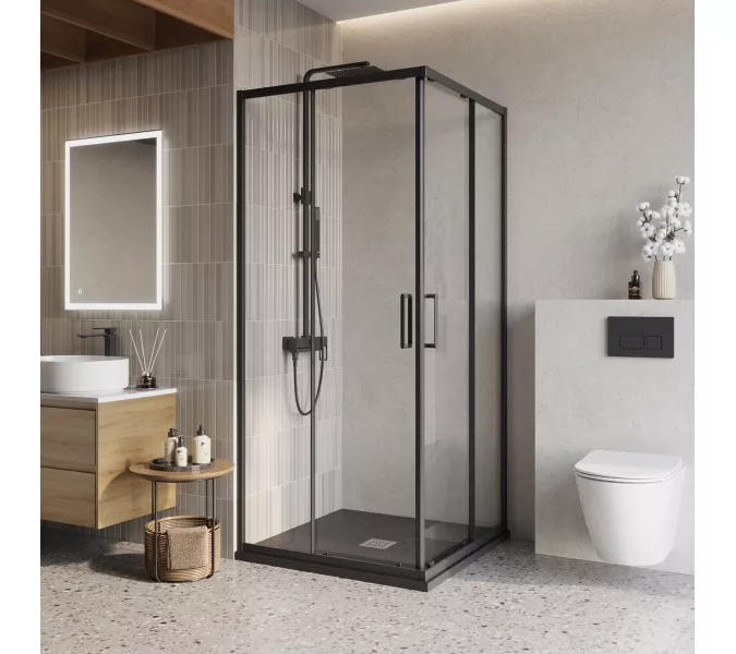 Душевой уголок BelBagno LUCE-A-2-90-C-NERO, Цвет стекла: прозрачное, Цвет профиля: Черный, Выбрать размер: 90x90