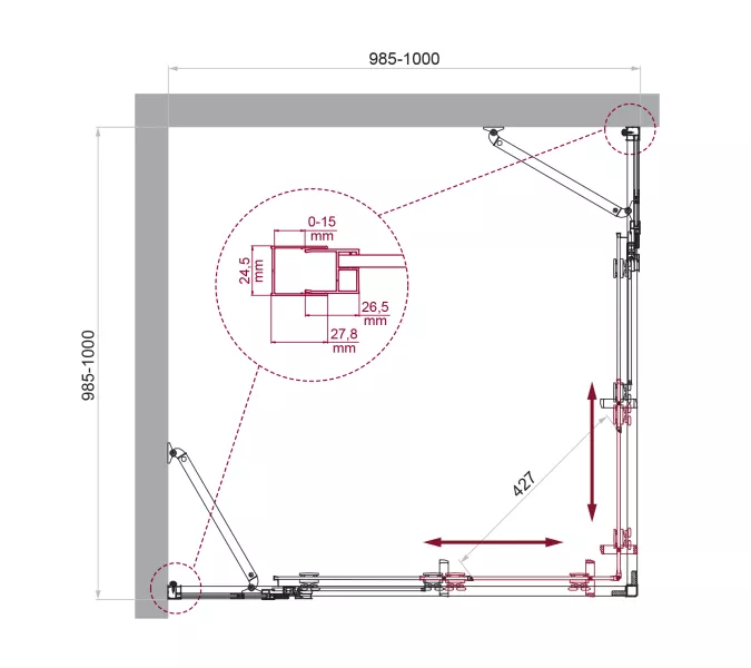 Душевой уголок BelBagno LUCE-A-22/-C-Cr, Цвет стекла: прозрачное, Цвет профиля: Хром, Выбрать размер: 100x100, изображение 9
