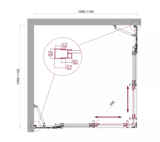 Душевой уголок BelBagno LUCE-A-22-90+20-P-Cr рифленое, Цвет стекла: рифленое, Цвет профиля: Хром, Выбрать размер: 110x110, изображение 7