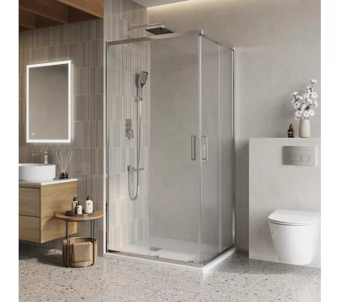 Душевой уголок BelBagno LUCE-AH-2/-C-Cr, Цвет стекла: прозрачное, Цвет профиля: Хром, Выбрать размер: 100x80