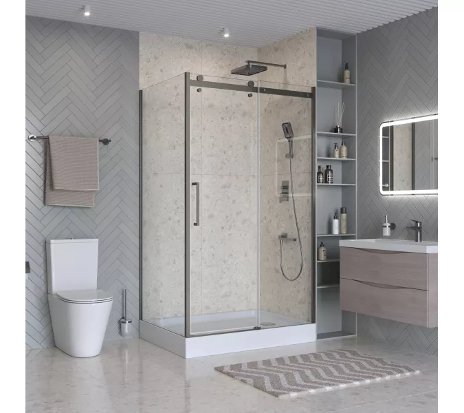 Душевой уголок BelBagno MARINO-2-AH-1/-C-GM, Цвет стекла: прозрачное, Цвет профиля: Серый, Цвет профиля (вариация): Оружейная сталь, Выбрать размер: 110x100