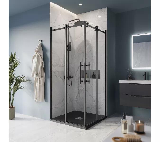 Душевой уголок BelBagno MARINO-A-2/-C-NERO, Цвет стекла: прозрачное, Цвет профиля: Черный, Выбрать размер: 100x100, изображение 2