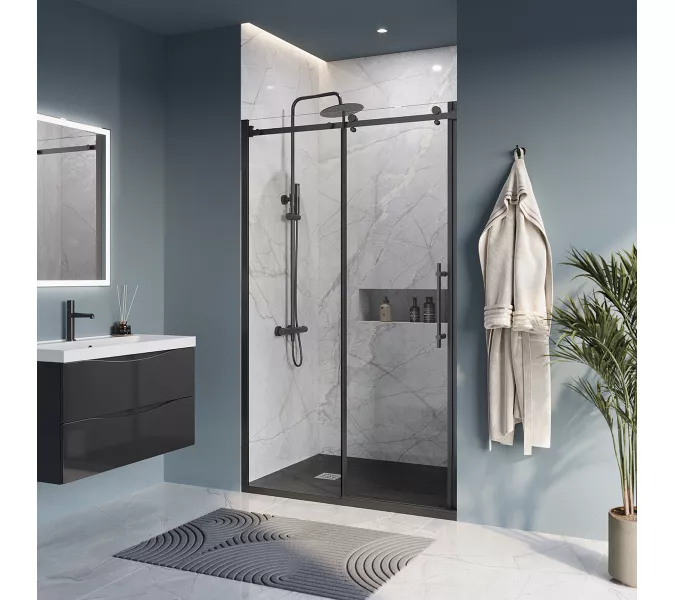 Душевая дверь BelBagno MARINO-BF-1-120-C-NERO, Цвет стекла: прозрачное, Цвет профиля: Черный, Выбрать размер: 120