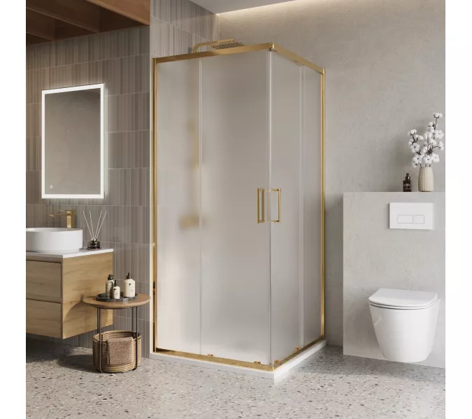 Душевой уголок BelBagno LUCE-A-2-90-P-ORO рифленое, Цвет стекла: рифленое, Цвет профиля: Золото, Выбрать размер: 90х90