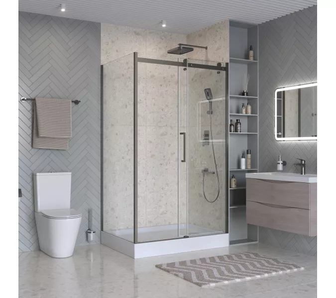 Душевой уголок BelBagno MARINO-2-AH-1/-C-GM, Цвет стекла: прозрачное, Цвет профиля: Серый, Цвет профиля (вариация): Оружейная сталь, Выбрать размер: 110x100, изображение 2