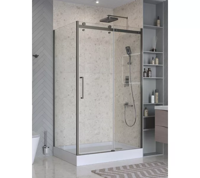 Душевой уголок BelBagno MARINO-2-AH-1/-C-GM, Цвет стекла: прозрачное, Цвет профиля: Серый, Цвет профиля (вариация): Оружейная сталь, Выбрать размер: 110x100, изображение 3