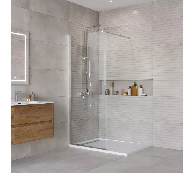 Душевая перегородка BelBagno KRAFT-L-1/-C-Cr, Цвет стекла: прозрачное, Цвет профиля: Хром, Выбрать размер: 70