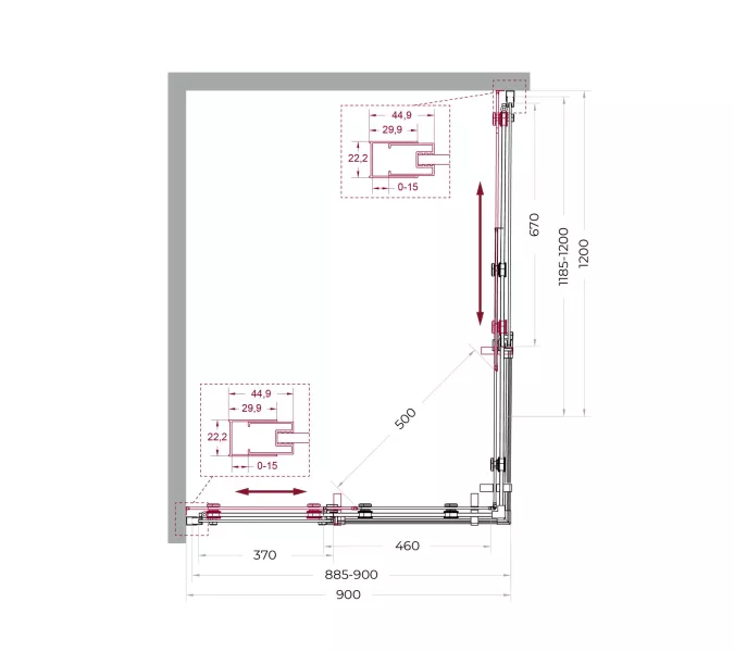 Душевой уголок BelBagno MARINO-2-AH-2-120/90-C-GM, Цвет стекла: прозрачное, Цвет профиля: Серый, Цвет профиля (вариация): Оружейная сталь, Выбрать размер: 120x90, изображение 11