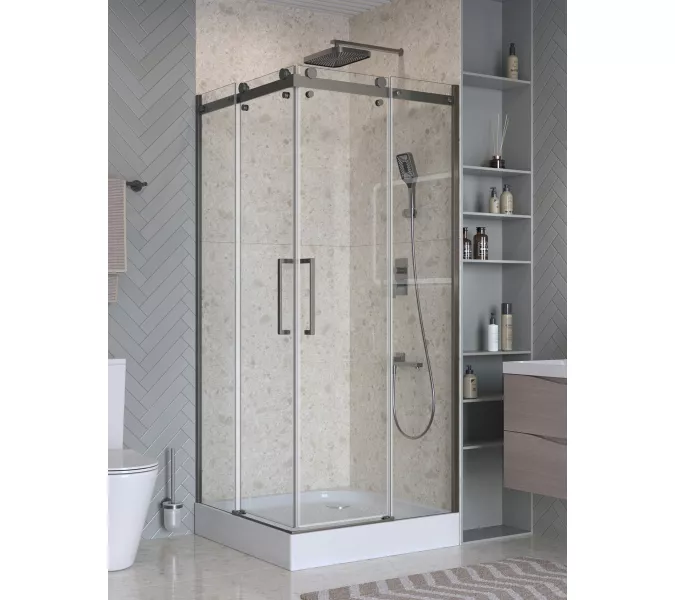 Душевой уголок BelBagno MARINO-2-A-2-90-C-GM, Цвет стекла: прозрачное, Цвет профиля: Серый, Цвет профиля (вариация): Оружейная сталь, Выбрать размер: 90x90, изображение 4
