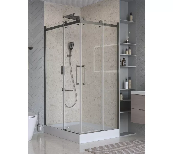 Душевой уголок BelBagno MARINO-2-AH-2-120/90-C-GM, Цвет стекла: прозрачное, Цвет профиля: Серый, Цвет профиля (вариация): Оружейная сталь, Выбрать размер: 120x90, изображение 3