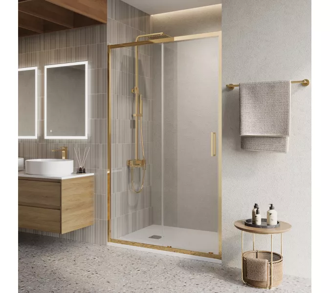 Душевая дверь BelBagno LUCE-BF-1-120-C-ORO, Цвет стекла: прозрачное, Цвет профиля: Золото, Выбрать размер: 120