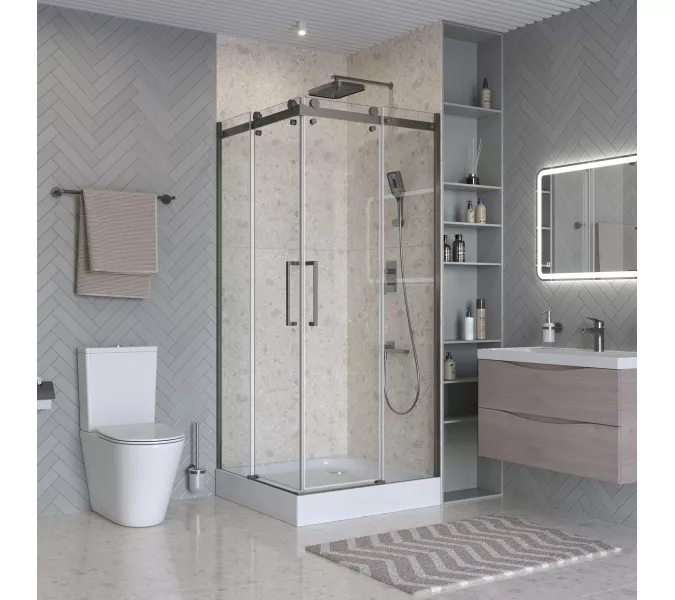 Душевой уголок BelBagno MARINO-2-A-2-90-C-GM, Цвет стекла: прозрачное, Цвет профиля: Серый, Цвет профиля (вариация): Оружейная сталь, Выбрать размер: 90x90