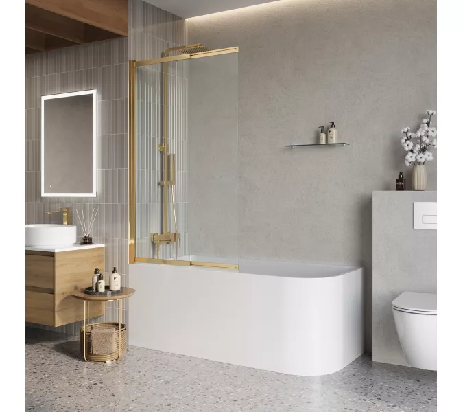 Душевая шторка на ванну BelBagno LUCE-VF-11/-C-ORO, Цвет стекла: прозрачное, Цвет профиля: Золото, Выбрать размер: 100