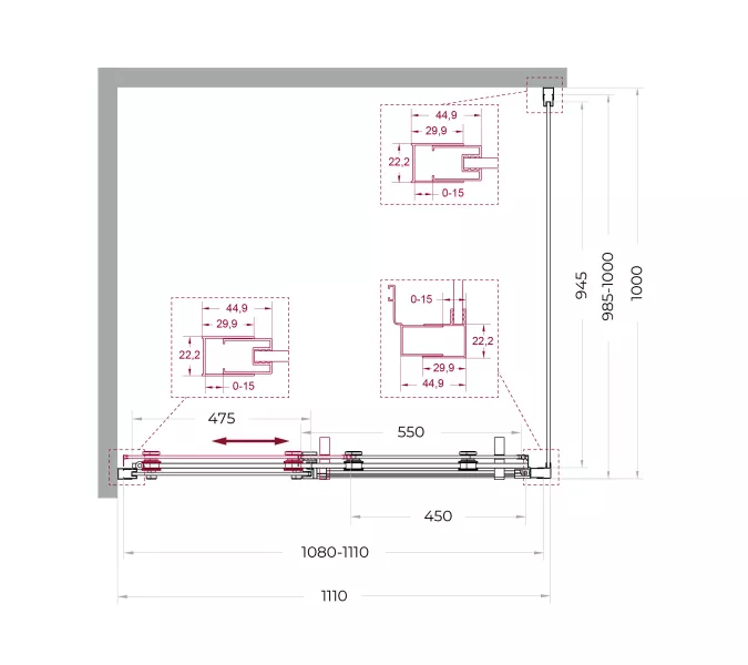 Душевой уголок BelBagno MARINO-2-AH-1/-C-Cr, Цвет стекла: прозрачное, Цвет профиля: Хром, Цвет профиля (вариация): Хром, Выбрать размер: 110x100, изображение 10