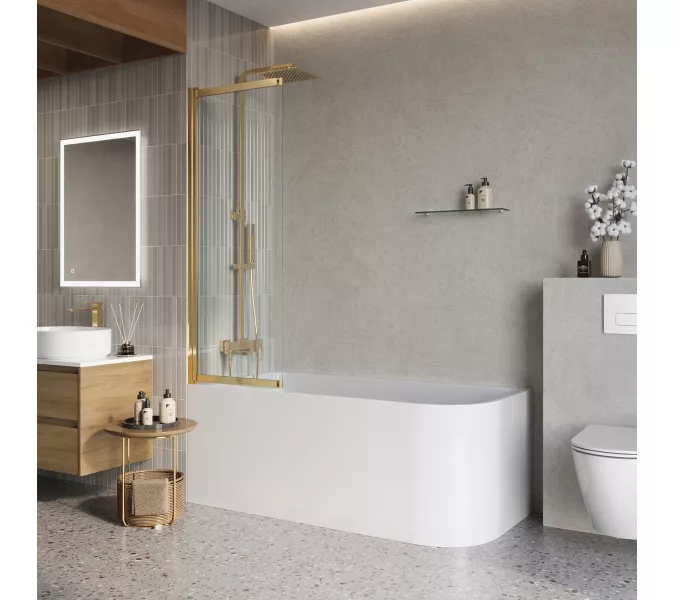 Душевая шторка на ванну BelBagno LUCE-VF-11/-C-ORO, Цвет стекла: прозрачное, Цвет профиля: Золото, Выбрать размер: 100, изображение 2