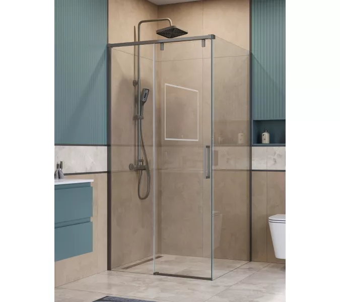 Душевой уголок BelBagno SOFT_CLOSE-1-A/AH-1/-C-GM, Цвет стекла: прозрачное, Цвет профиля: Серый, Цвет профиля (вариация): Оружейная сталь, Выбрать размер: 100x100, изображение 4