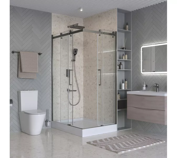 Душевой уголок BelBagno MARINO-2-AH-2-120/90-C-GM, Цвет стекла: прозрачное, Цвет профиля: Серый, Цвет профиля (вариация): Оружейная сталь, Выбрать размер: 120x90, изображение 2