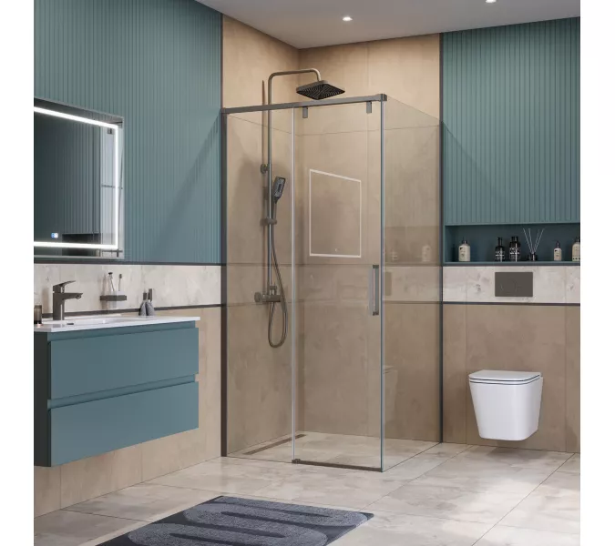 Душевой уголок BelBagno SOFT_CLOSE-1-A/AH-1/-C-GM, Цвет стекла: прозрачное, Цвет профиля: Серый, Цвет профиля (вариация): Оружейная сталь, Выбрать размер: 100x100