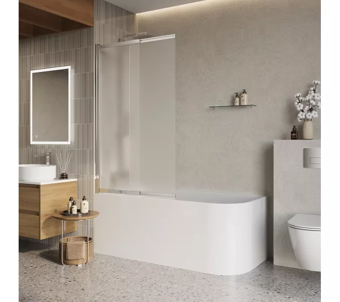 Душевая шторка на ванну BelBagno LUCE-VF-11-90/145-P-Cr, Цвет стекла: рифленое, Цвет профиля: Хром, Выбрать размер: 90