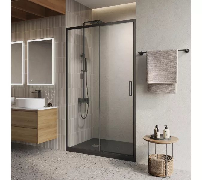 Душевая дверь BelBagno LUCE-BF-1-120-C-NERO, Цвет стекла: прозрачное, Цвет профиля: Черный, Выбрать размер: 120