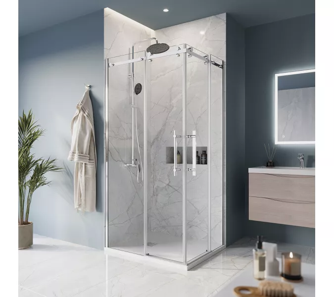 Душевой уголок BelBagno MARINO-AH-1/2-C-CR, Цвет стекла: прозрачное, Цвет профиля: Хром, Выбрать размер: 100x80