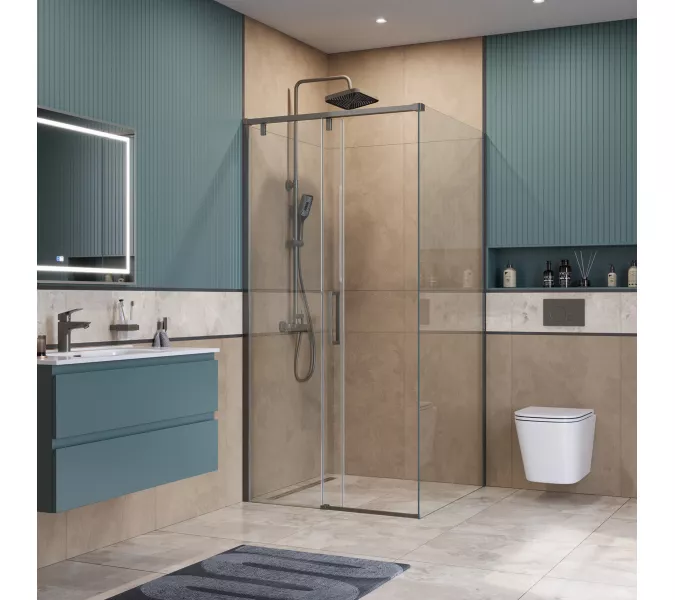 Душевой уголок BelBagno SOFT_CLOSE-1-A/AH-1/-C-GM, Цвет стекла: прозрачное, Цвет профиля: Серый, Цвет профиля (вариация): Оружейная сталь, Выбрать размер: 100x100, изображение 2