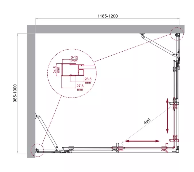 Душевой уголок BelBagno LUCE-AH-22-120/100-P-Cr рифленое, Цвет стекла: рифленое, Цвет профиля: Хром, Выбрать размер: 120x100, изображение 9