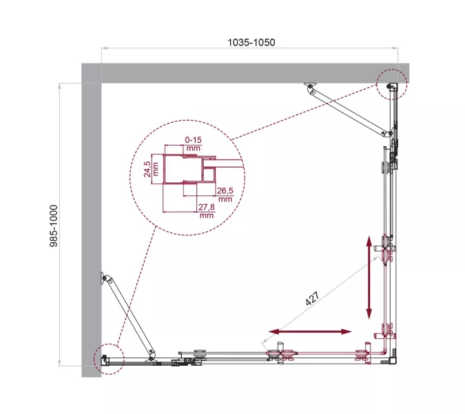 Душевой уголок BelBagno LUCE-AH-22/-C-Cr, Цвет стекла: прозрачное, Цвет профиля: Хром, Выбрать размер: 105x100, изображение 9