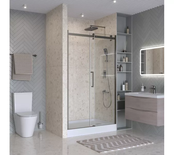 Душевая дверь BelBagno MARINO-2-BF-1/-C-GM, Цвет стекла: прозрачное, Цвет профиля: Серый, Цвет профиля (вариация): Оружейная сталь, Выбрать размер: 110, изображение 2