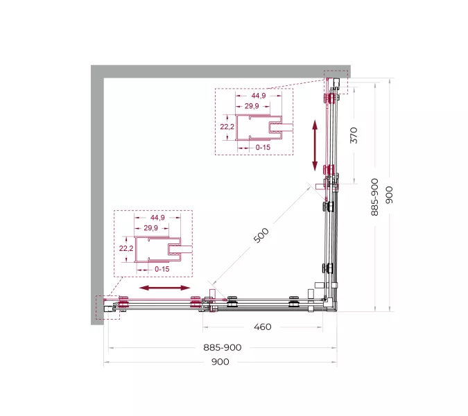 Душевой уголок BelBagno MARINO-2-A-2-90-C-GM, Цвет стекла: прозрачное, Цвет профиля: Серый, Цвет профиля (вариация): Оружейная сталь, Выбрать размер: 90x90, изображение 11