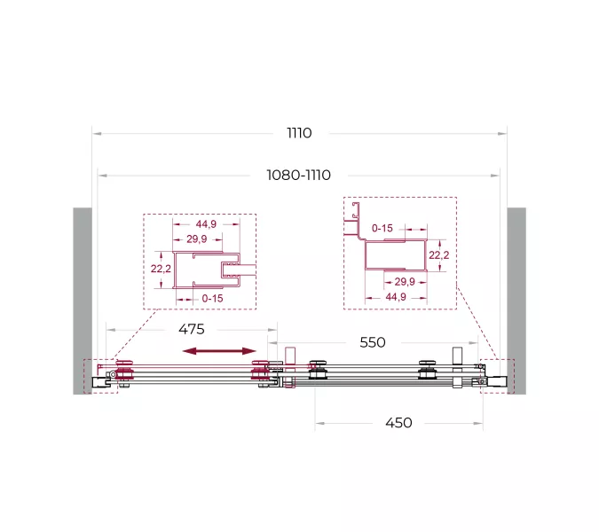 Душевая дверь BelBagno MARINO-2-BF-1/-C-GM, Цвет стекла: прозрачное, Цвет профиля: Серый, Цвет профиля (вариация): Оружейная сталь, Выбрать размер: 110, изображение 9