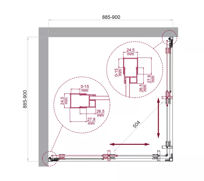 Душевой уголок BelBagno LUCE-A-2-90-P-ORO рифленое, Цвет стекла: рифленое, Цвет профиля: Золото, Выбрать размер: 90х90, изображение 7