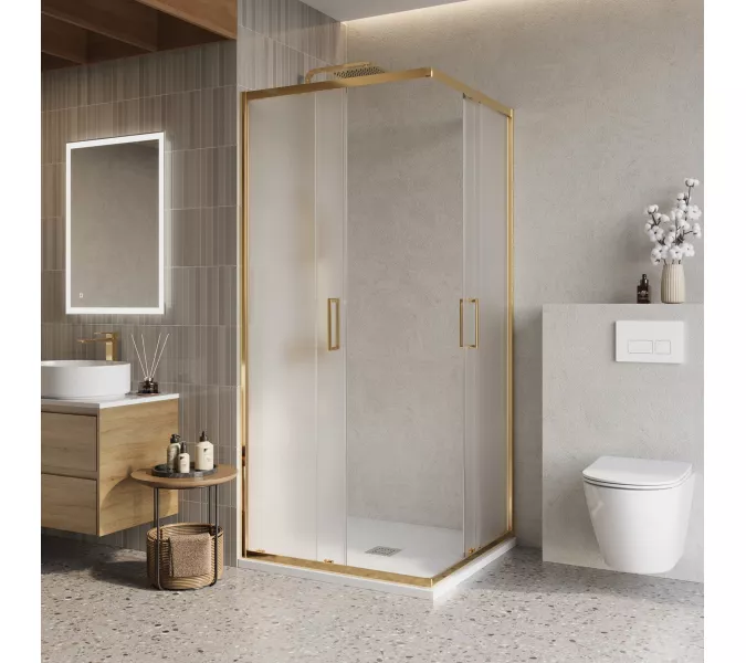 Душевой уголок BelBagno LUCE-A-2-90-P-ORO рифленое, Цвет стекла: рифленое, Цвет профиля: Золото, Выбрать размер: 90х90, изображение 2