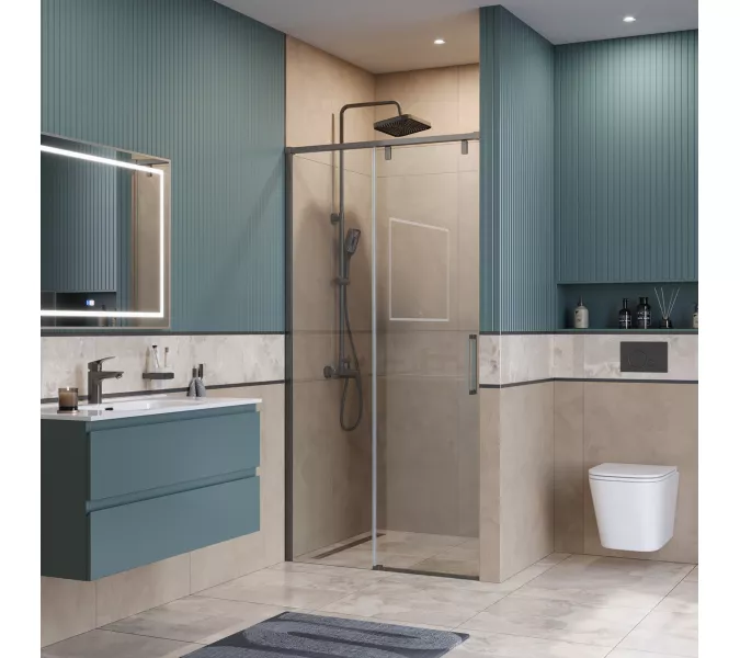 Душевая дверь BelBagno SOFT_CLOSE-1-BF-1/-C-GM, Цвет стекла: прозрачное, Цвет профиля: Серый, Цвет профиля (вариация): Оружейная сталь, Выбрать размер: 100