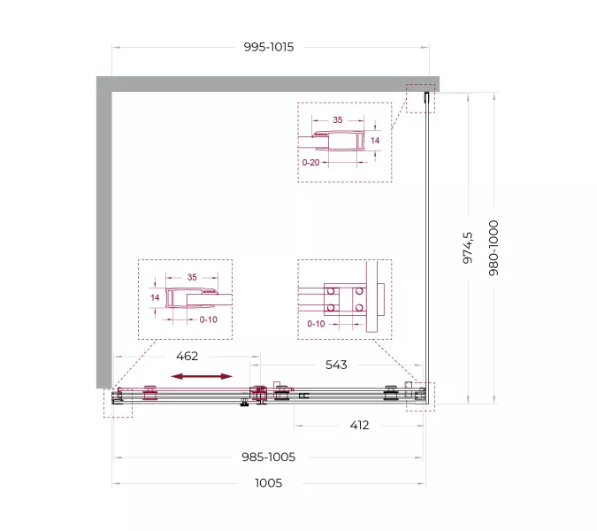 Душевой уголок BelBagno SOFT_CLOSE-2-A/AH-1/-C-GM, Цвет стекла: прозрачное, Цвет профиля: Серый, Цвет профиля (вариация): Оружейная сталь, Выбрать размер: 100x100, изображение 12