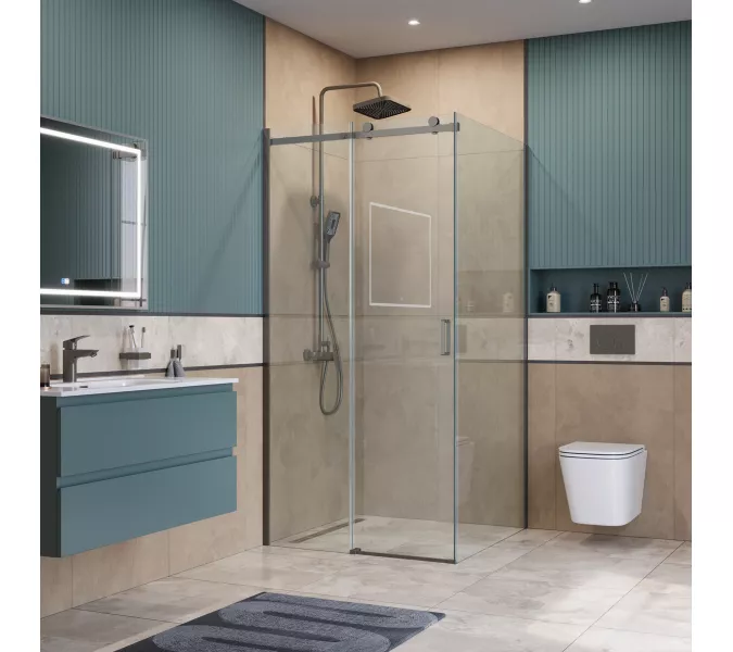 Душевой уголок BelBagno SOFT_CLOSE-2-A/AH-1/-C-GM, Цвет стекла: прозрачное, Цвет профиля: Серый, Цвет профиля (вариация): Оружейная сталь, Выбрать размер: 100x100, изображение 2