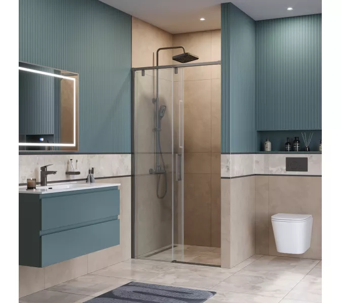 Душевая дверь BelBagno SOFT_CLOSE-1-BF-1/-C-GM, Цвет стекла: прозрачное, Цвет профиля: Серый, Цвет профиля (вариация): Оружейная сталь, Выбрать размер: 100, изображение 2