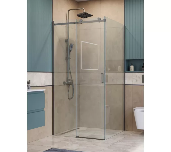 Душевой уголок BelBagno SOFT_CLOSE-2-A/AH-1/-C-GM, Цвет стекла: прозрачное, Цвет профиля: Серый, Цвет профиля (вариация): Оружейная сталь, Выбрать размер: 100x100