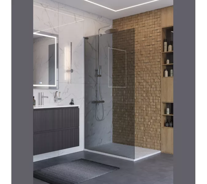 Душевая перегородка BelBagno UNO-L-1-TB/-GR-Cr тонир/хром, Цвет стекла: Серый, Цвет профиля: Хром, Цвет профиля (вариация): Хром, Выбрать размер: 100