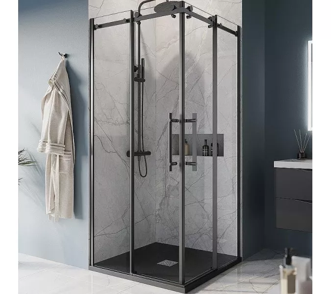 Душевой уголок BelBagno MARINO-A-2/-C-NERO, Цвет стекла: прозрачное, Цвет профиля: Черный, Выбрать размер: 100x100