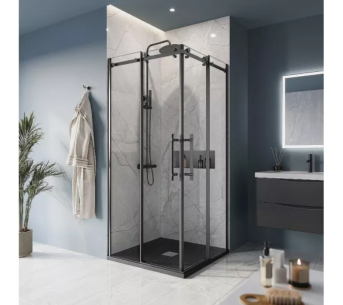 Душевой уголок BelBagno MARINO-A-2/-C-NERO, Цвет стекла: прозрачное, Цвет профиля: Черный, Выбрать размер: 100x100, изображение 3