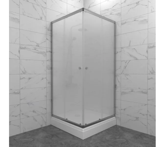 Душевое ограждение Triton "ВЕНТА-ХРОМ-ВЕЛЬВЕТ" низкий поддон, Цвет стекла: матовое, Цвет профиля: Хром, Выбрать размер: 90х90